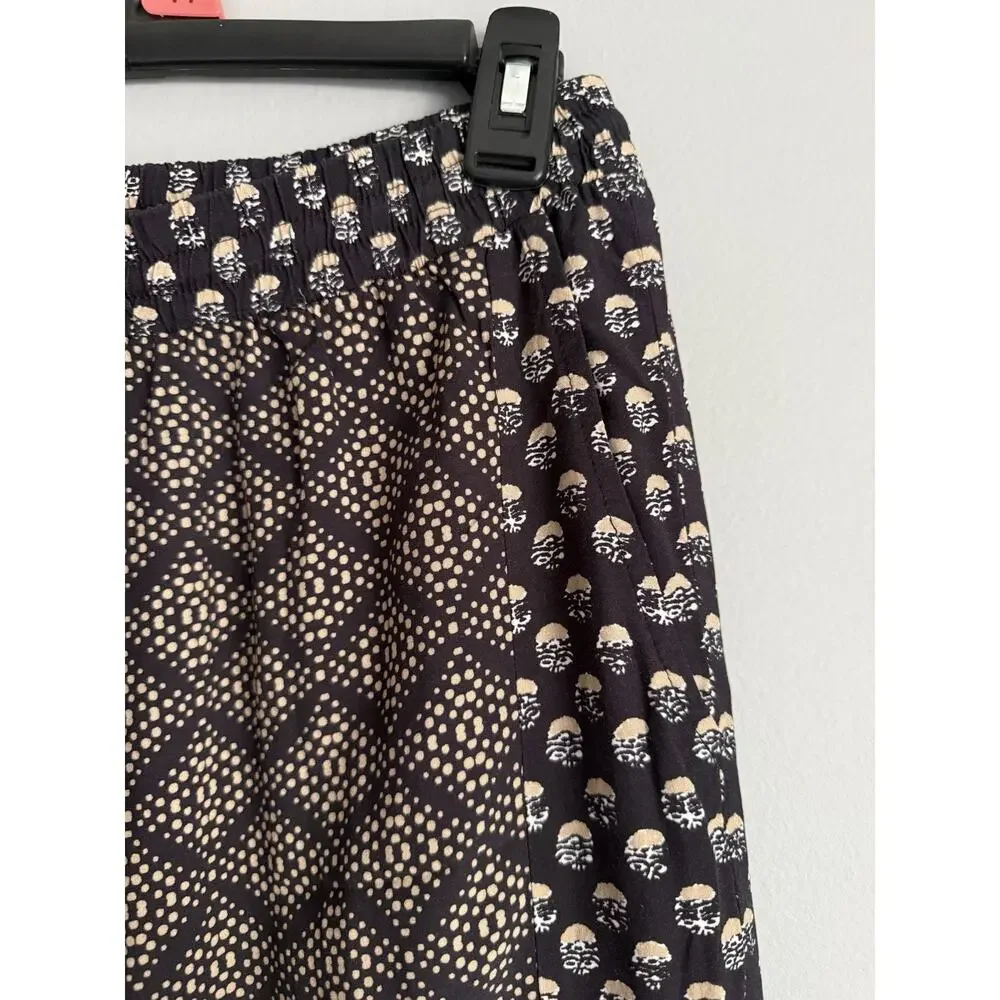 NWT Michael Stars Jordan Pant XS Black Beige Printed Wide Leg Pull On Pants Boho